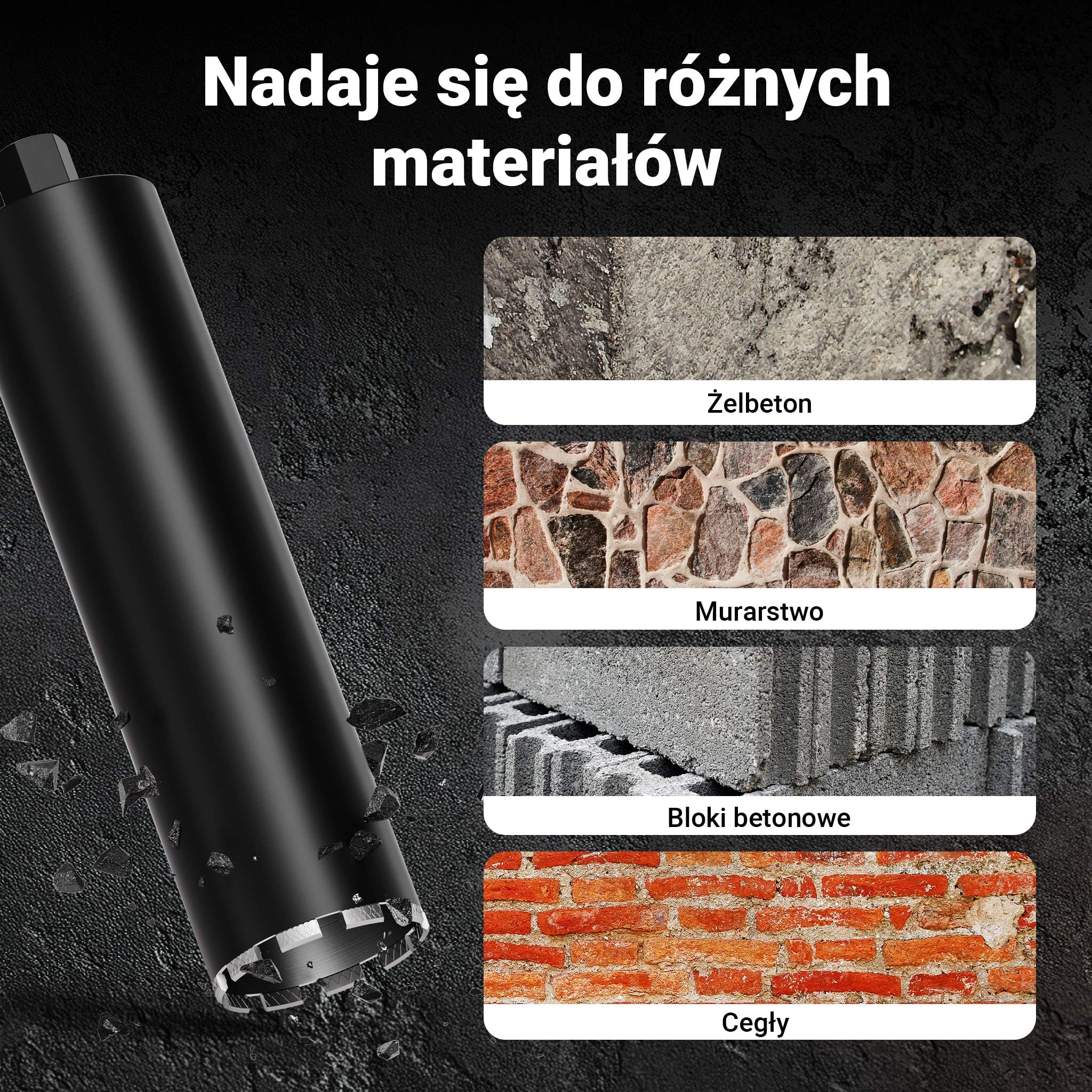 Wiltec Wiertło diamentowe koronowe typu Mesh Ø 127 mm o długości 450 mm, 1¼ UNC, do wiercenia w betonie, kafelkach, kamienia i granitu