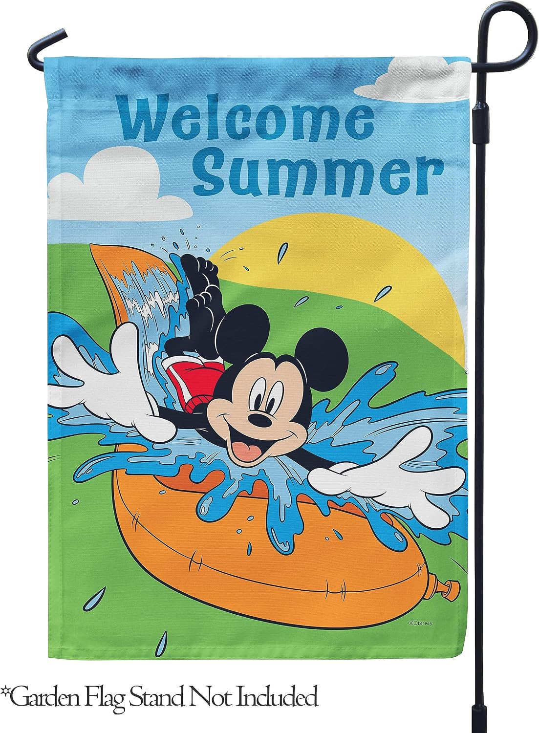 Flagology, Disney Make a Splash Mickey – Garden Flag 12" x 18", Outdoor Flag, Exclusive Premium Fabric, Officially Licensed Disney, Summer