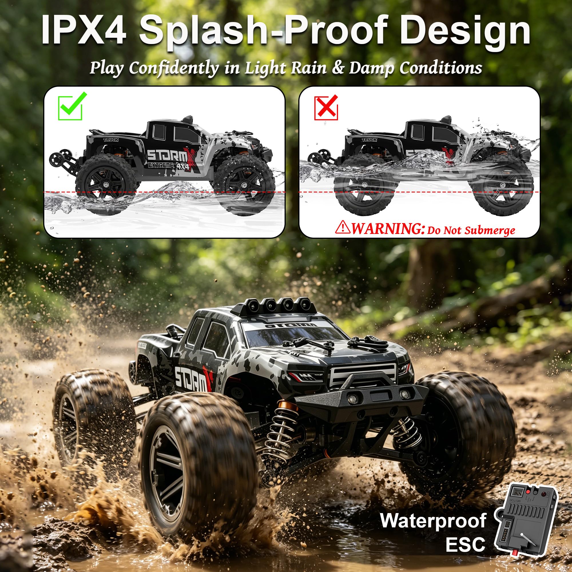 Ferngesteuertes Auto Erwachsene & Jungen - 1:14 All Terrain RC Auto 40+km/h | 4WD Offroad RC Truck 2.4Ghz RC Car mit Metallantriebsstrang 2 Wiederaufladbaren 1300mAh Hochleistungsakku, Zwei Reifensätze