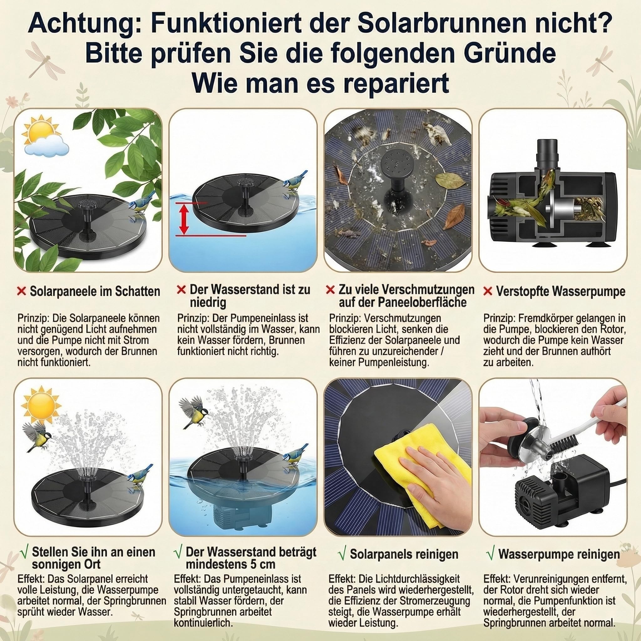 Solar Springbrunnen 3.5W, Solarbrunnen für außen 2026 Upgrade, Solar Teichpumpe mit 8 Bunten&18 Warmweiße LED-Leuchten, Solar Fontäne mit 6 Effekte für Garten Fischteich Wasserspiel Vogel-Bad