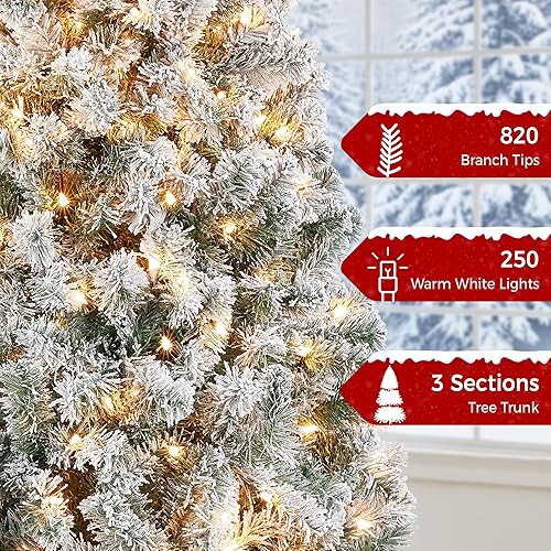 Vista 32 de Yaheetech - Árbol artificial de Navidad con luces incandescentes de color blanco cálido, con flecos nevados, 2084 ramas, 900 luces y soporte Verde