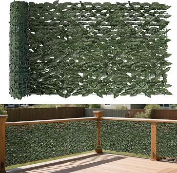 Bynbbur 6 x 20 Artificial Ivy Fence Privacy Screen Roll, Faux Greenery Backdrop Hedge Wall Panels Leaf Vine Decoration for Balcony Wedding Party Outdoor Garden Backyard, Dark Green Laurel