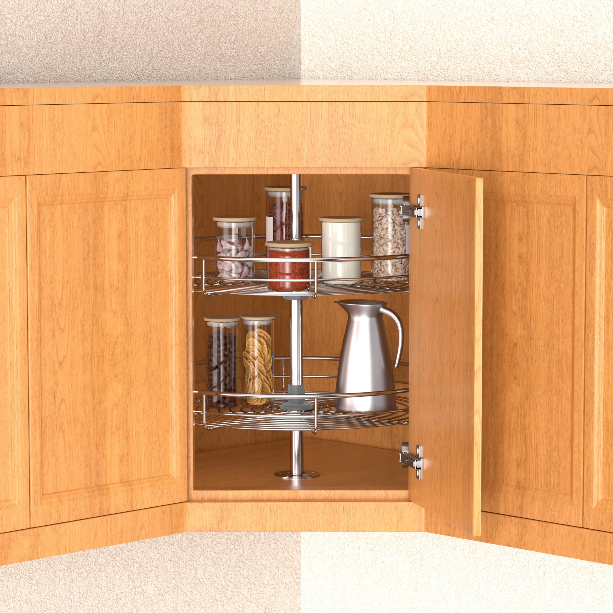 JOWBOOW 53,5 cm Chrom-Eckschrank, Lazy Susan, Vollkreis-Eckschrank, Lazy Susan, Ersatzregale, drehbares Regal für Oberschrank, Küche, passend für Schränke über 58,4 cm