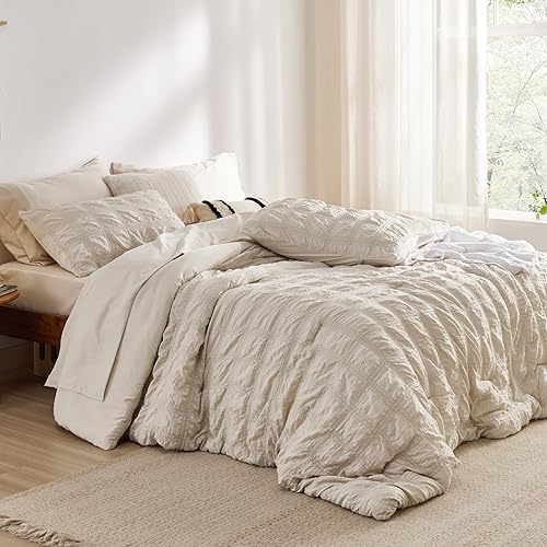 Miniatura 6 de Bedsure Bed in a Bag - Juego de edredón de tamaño matrimonial de 7 piezas, juego de ropa de cama de sirsaca a cuadros, edredón alternativo suave y