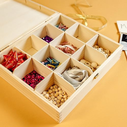 Miniatura 5 de Creative Deco Caja de té de madera sin pintar  12 compartimentos  11.41 x 9.84 x 2.95 pulgadas  Madera natural  Bolsa organizadora de lujo