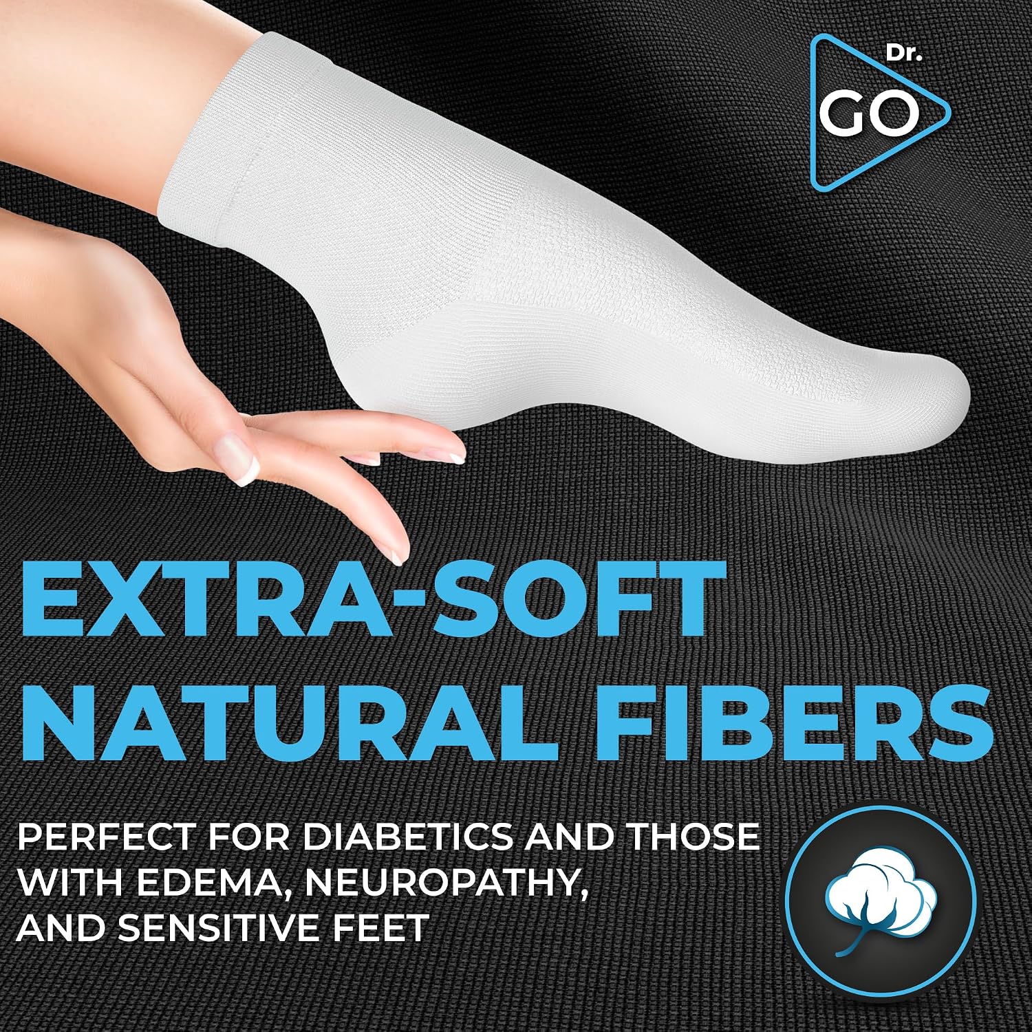 DR. GO Neuropathy Socks for Men [100% Seamless] Diabetic Socks with Non-Binding Top, Enhance Blood Circulation, Cushioned Protective Sole for Diabetic Foot, 4 Pairs in White, Size 10-13 Ankle