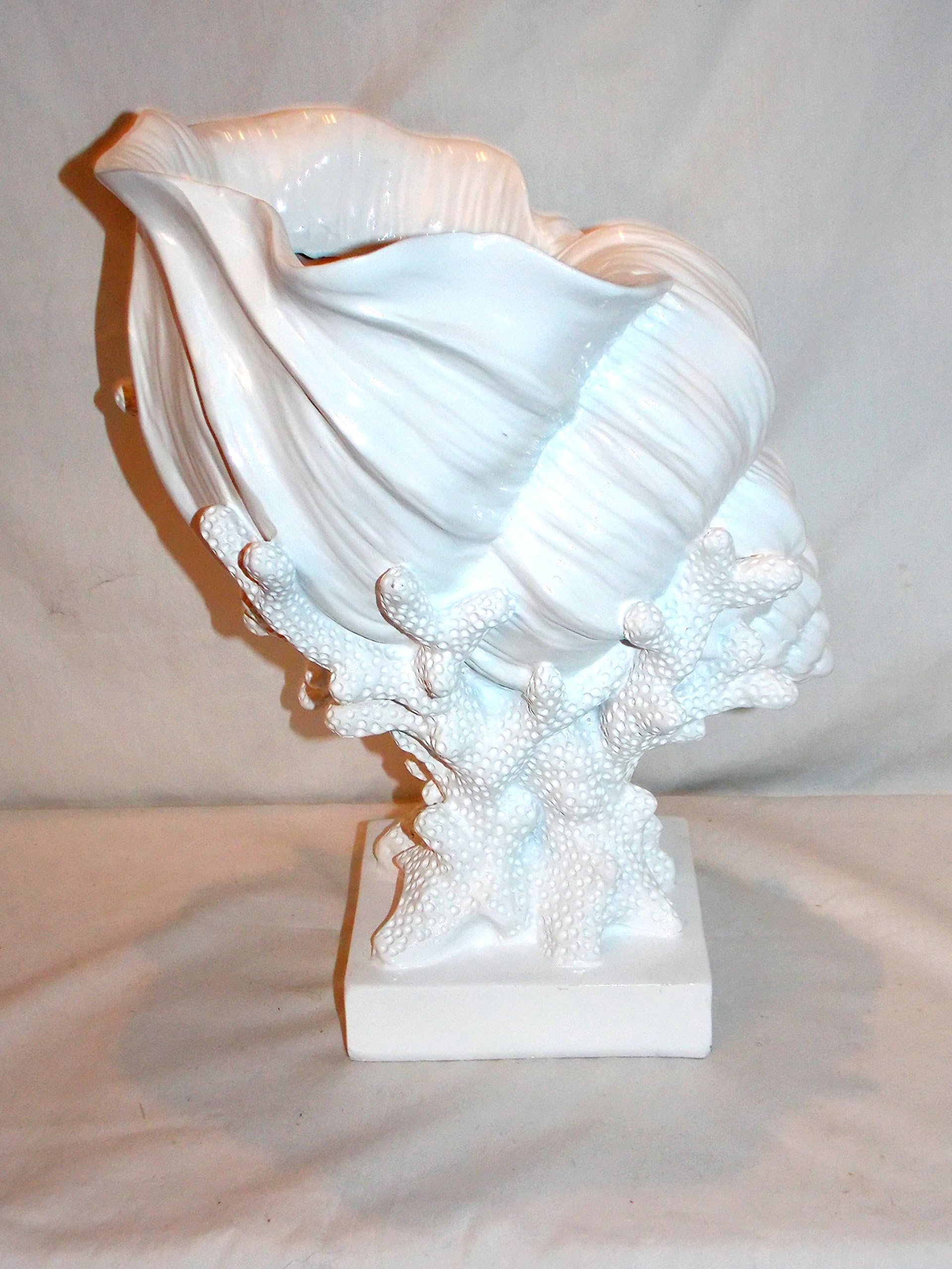 New Large White Color Conch Shell Seashell on Coral Base Decorative Figure Statue