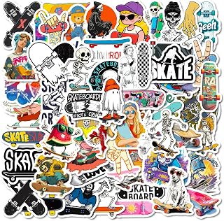 Skateboard Stickers,50 PCS Skateboarding Aesthetic Vinyl Waterproof Decals for Water Bottles Computer Bicycle Skateboard Luggage Phone Pad Laptop Kids Teens Stickers Pack