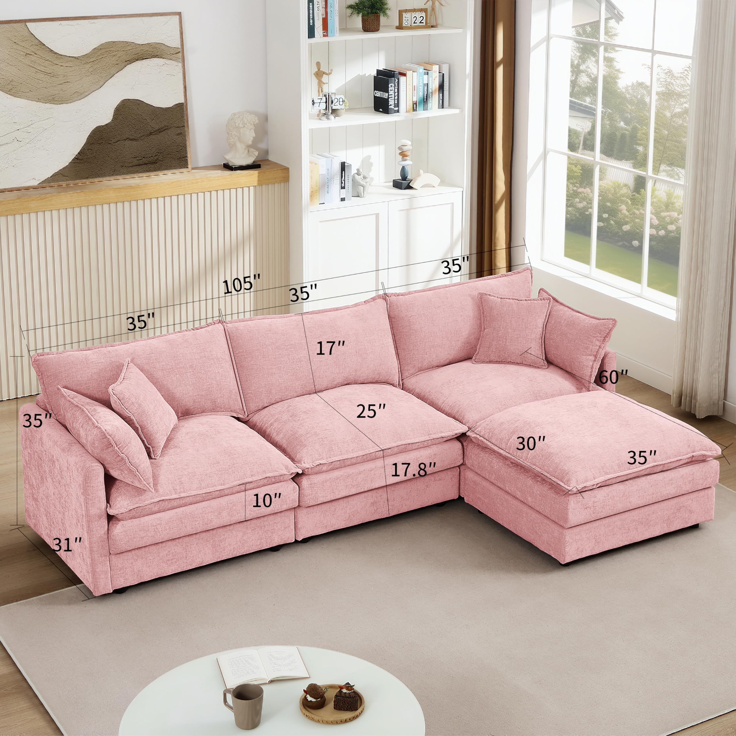 Amazon.com: Pink Sectional Modular Sofa Cloud Couch, 105