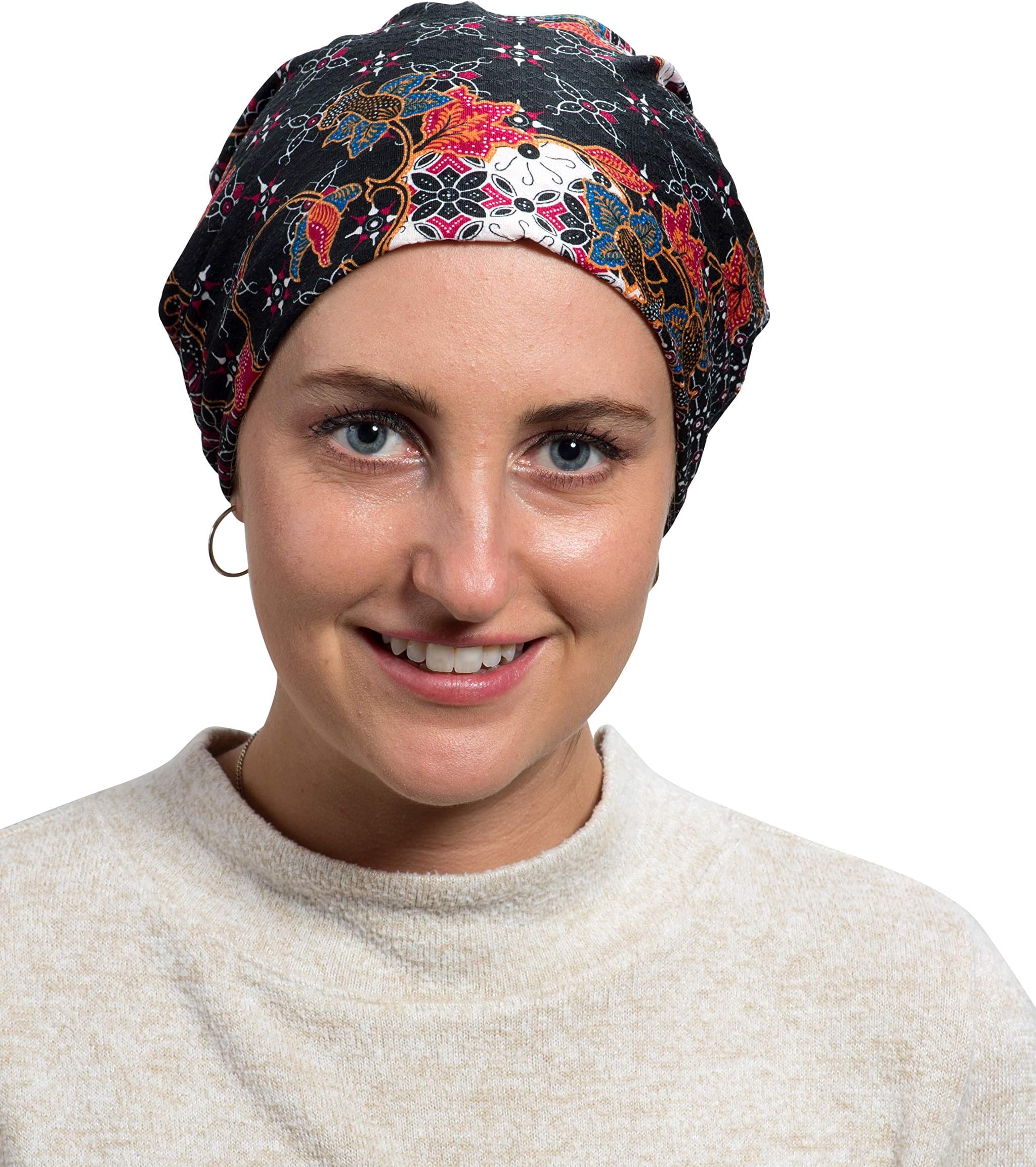 Candid Signature ApparelWomen’s Slouchy Baggy Chemotherapy, Soft & Comfortable Beanie, Floral Batik Prints