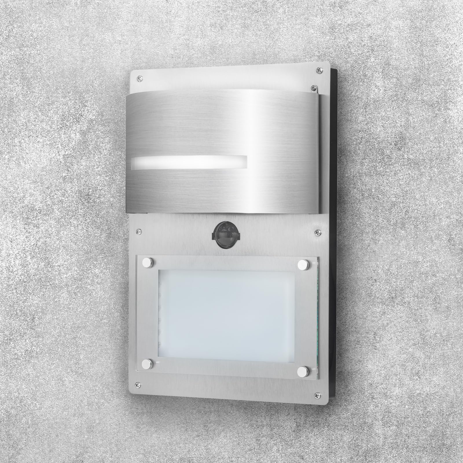 Grafner Edelstahl Wandlampe mit beleuchteter Hausnummer und Bewegungsmelder, Dämmerungssensor, LED Hausnummernleuchte Wandleuchte