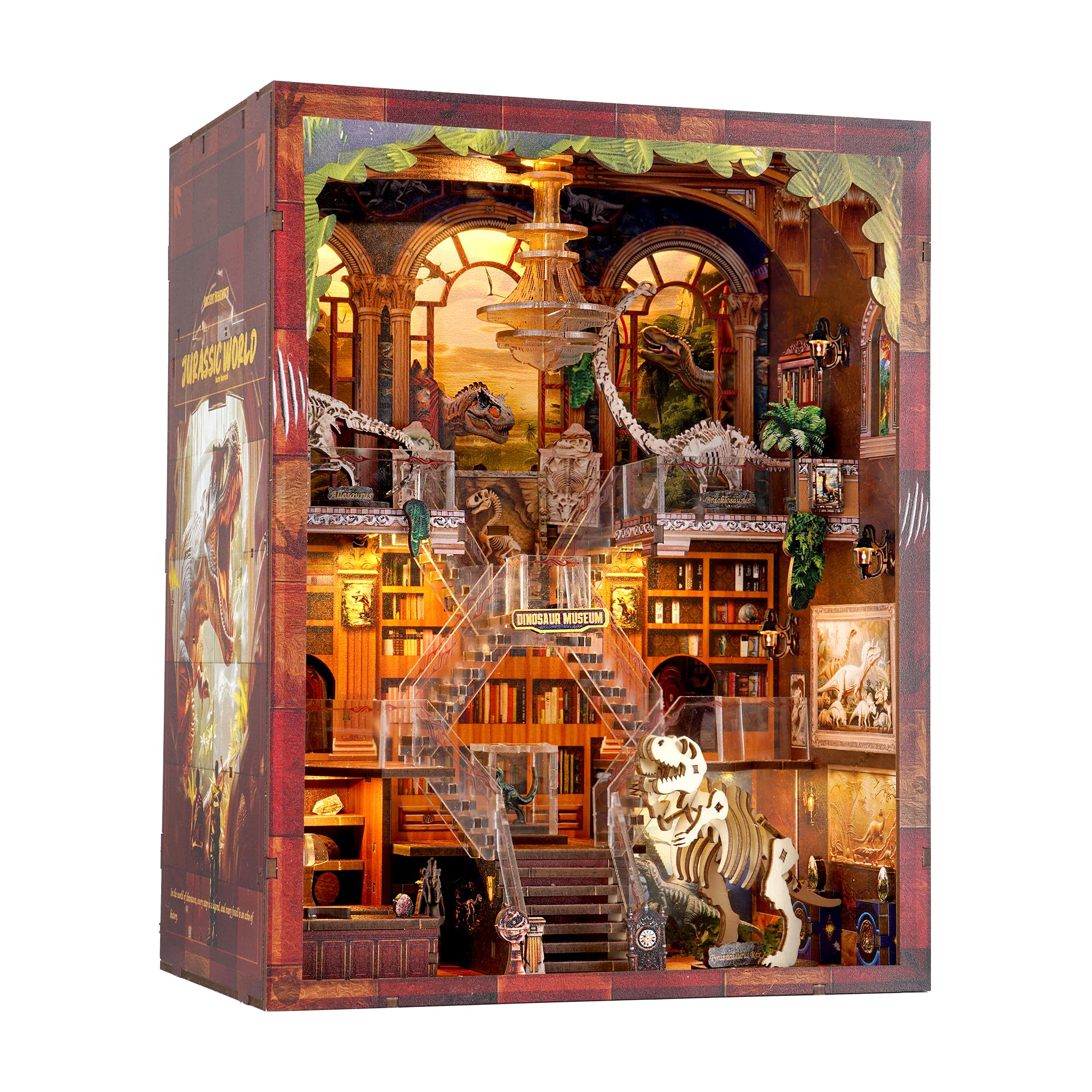 Dinosaur Museum Miniature Kit - DIY Miniature House Kit for Adults, Teens, Dollhouse Booknook Bookshelf Insert Decor with LED Light, 3D Wooden Puzzle Gifts for Family, Friends