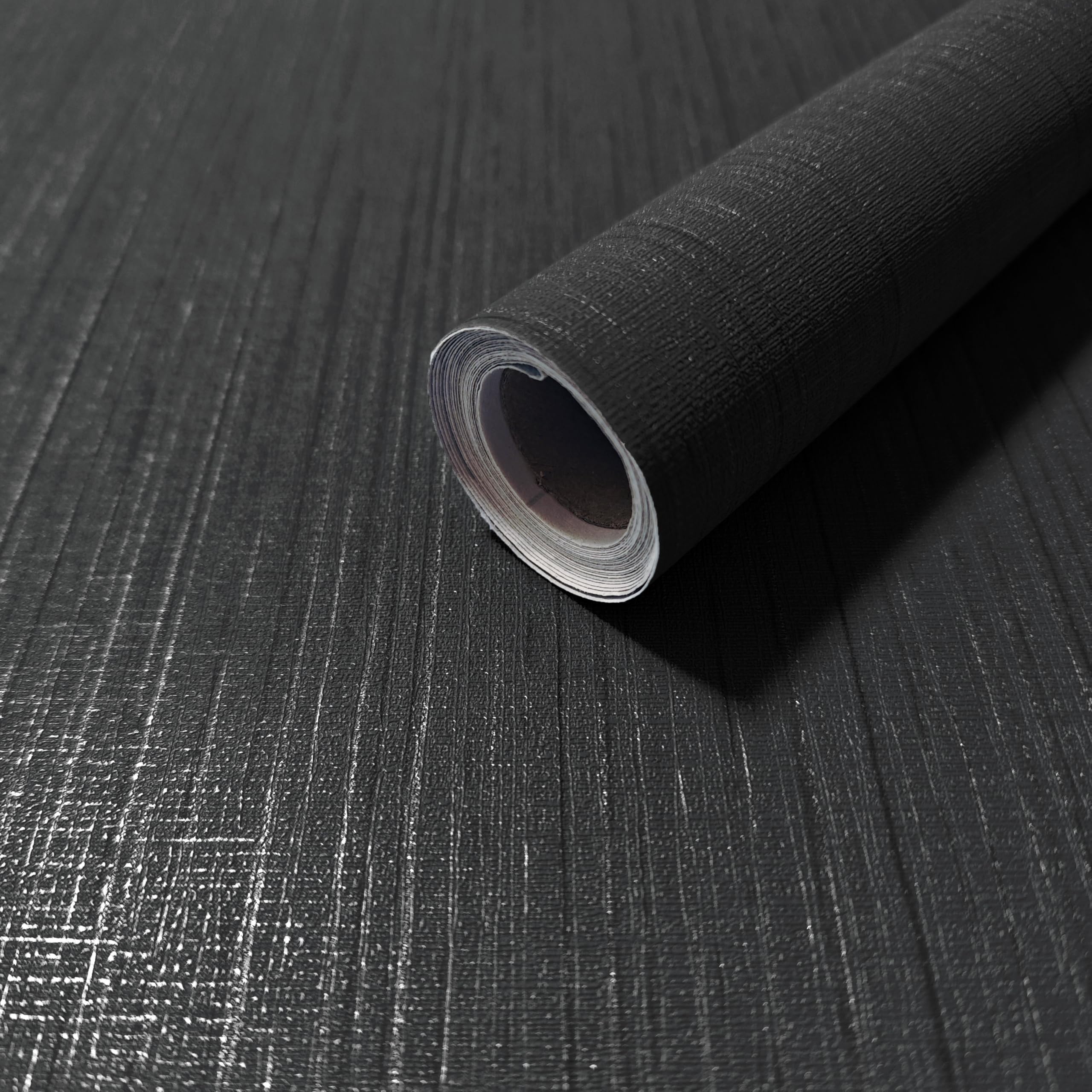 Dviolet 15.7in x 393in Black Textured Fabric Wallpaper - Peel & Stick - For Bathroom