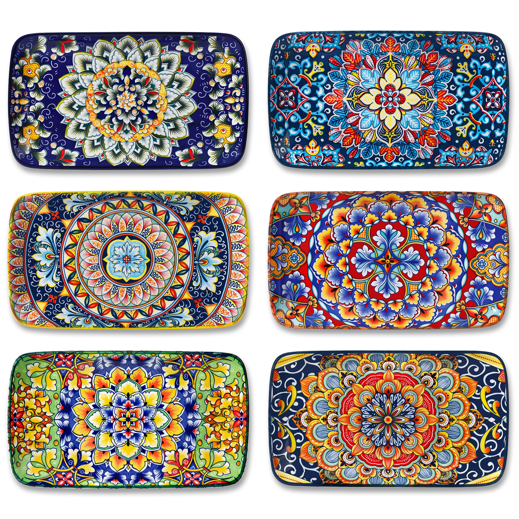 vancasso Servierplatten Porzellan, SIMI Rechteckige Teller Set, 6 teiligs Böhmischer Speiseteller, Dessertteller 6 Personen 24,7 x14,2 x H 3,1cm