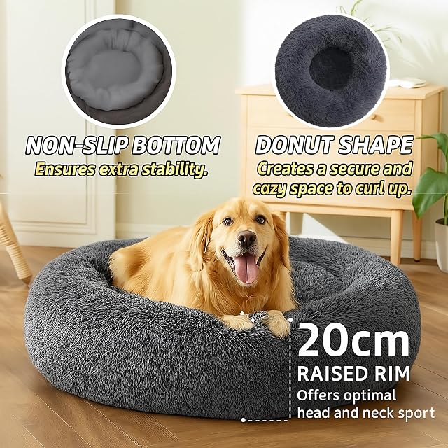 Foto 3 de 7 de Cama calmante para gatos, cama redonda de felpa esponjosa para perros, acogedora, suave, lavable
