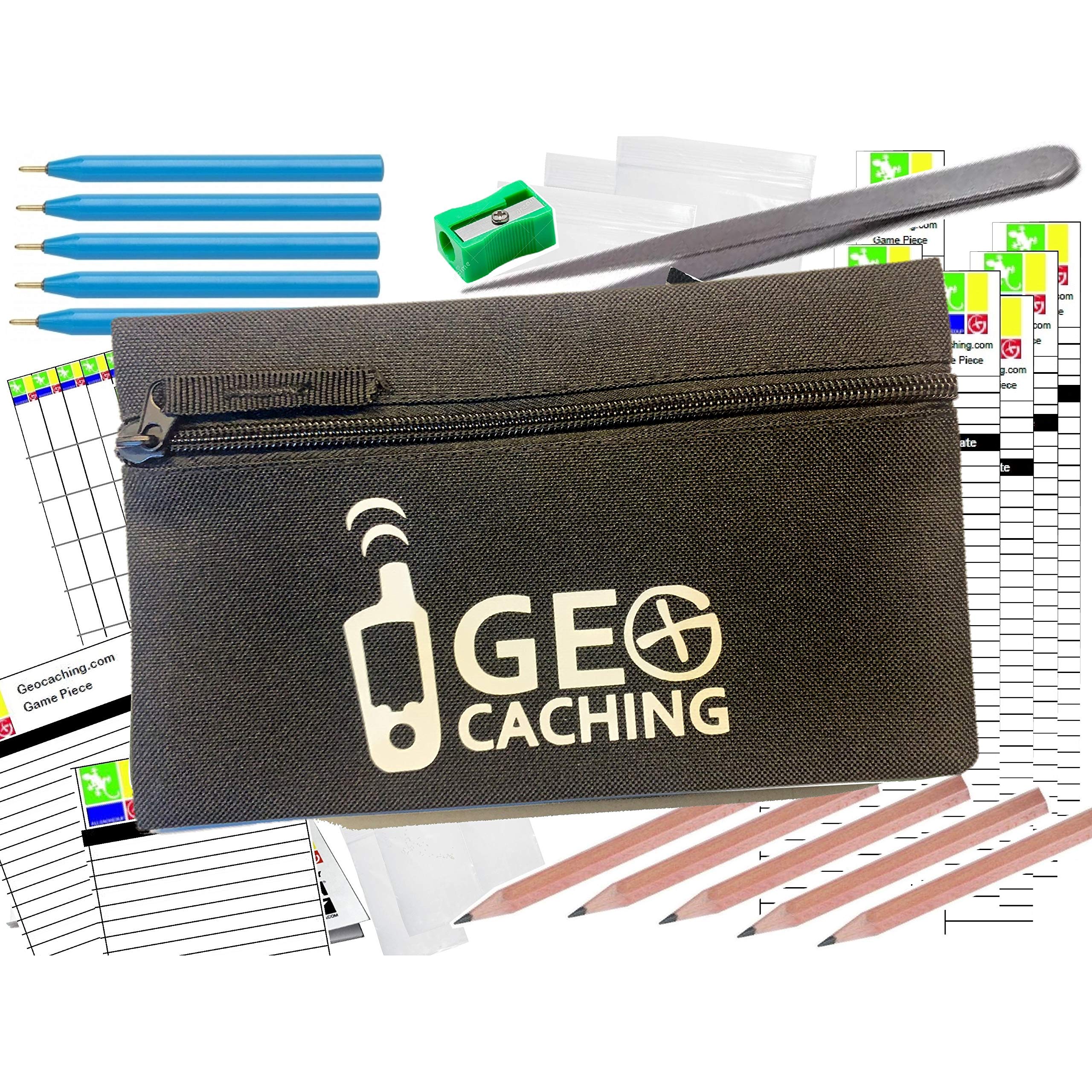 AllCachedUp Geocaching Geo Logo Essentials Kit with Log Sheets, Books, Bags, Pens, Pencils & Tweezers