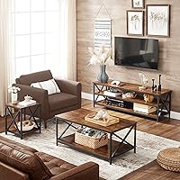 Vista 5 de VASAGLE Coffee Table, Cocktail Table with Storage Shelf and X-Shape Steel Frame, Industrial Farmhouse Style, 39.4 x 21.7 x 17.7 Inches, Rustic Brown