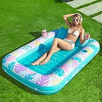Vista 17 de SLOOSH Flotador inflable para piscina de bronceado, 85 x 57 pulgadas, flotadores de piscina extra grandes para adultos con almohada, flotador 4 en 1