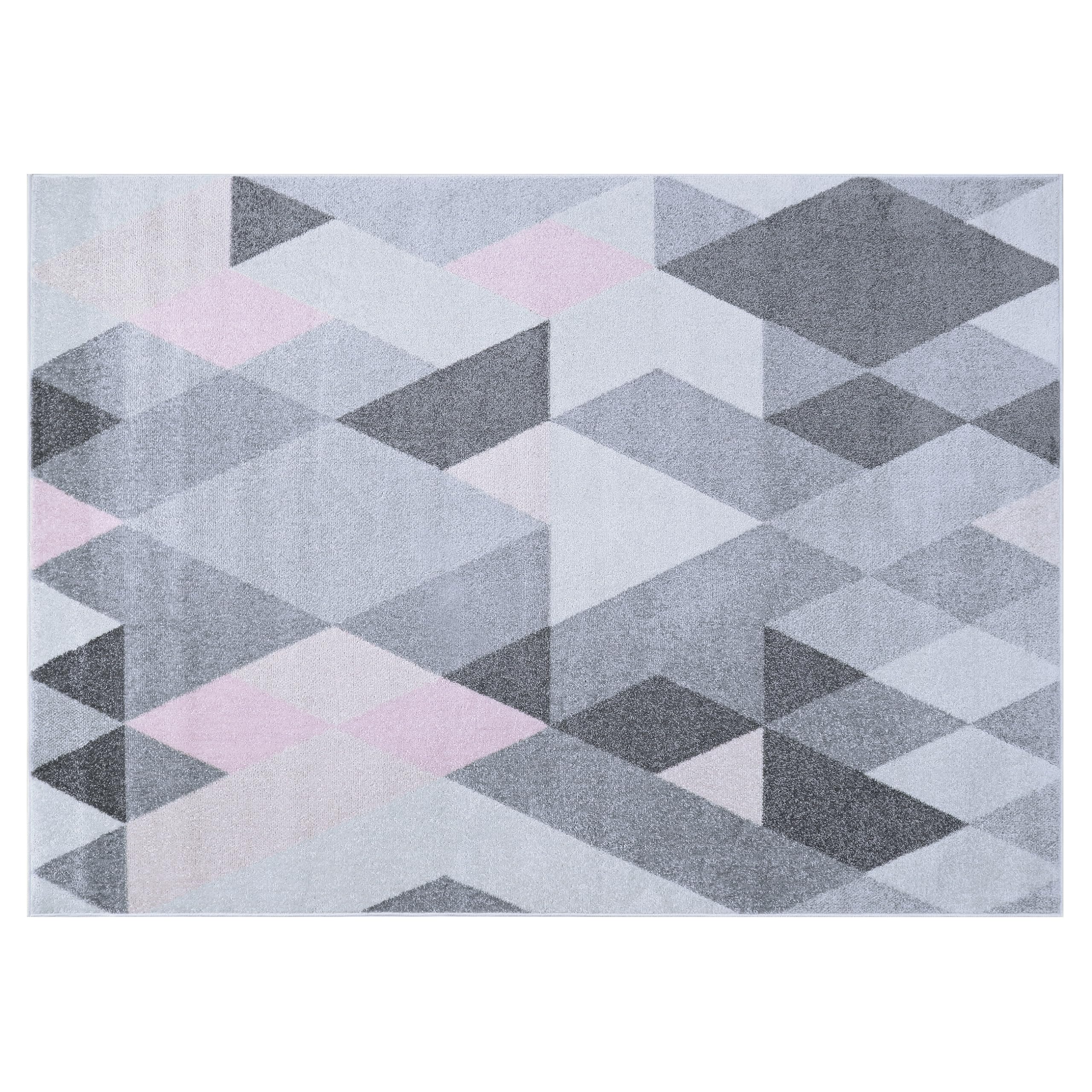 TAPISO Lazur Tapis Chambre Enfant Fille Garçon Bébé Tapis de Jeu Moderne Gris Rose Géométrique Traingles Losanges Poils Courts Oeko-TEX Doux Résistant 80 x 150 cm