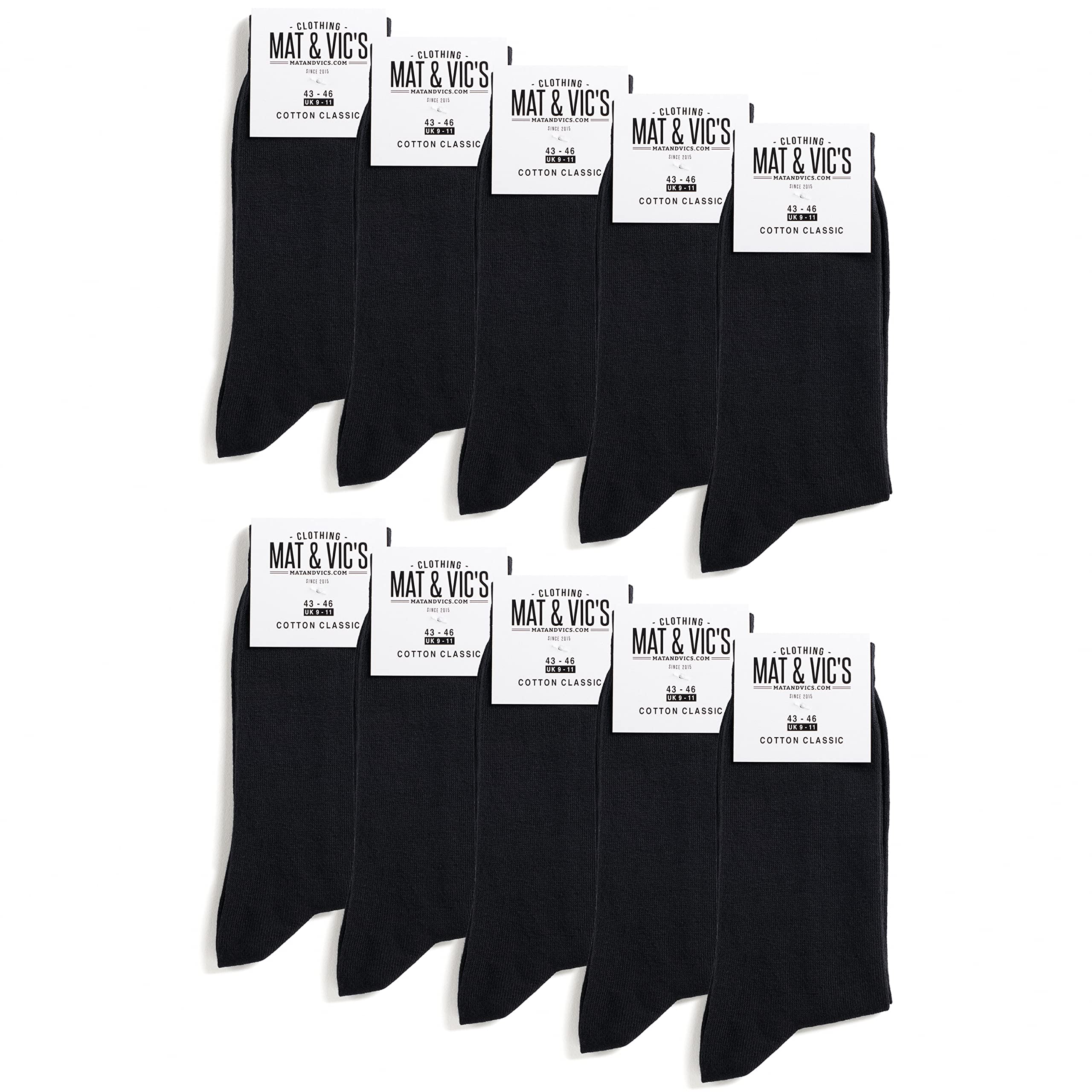 Mat & Vic's Cotton Socks Mens – Business & Casual Socks – OEKO-TEX 100, Made in Europe – Breathable, Reinforced, Opaque – 10-Pack – Black
