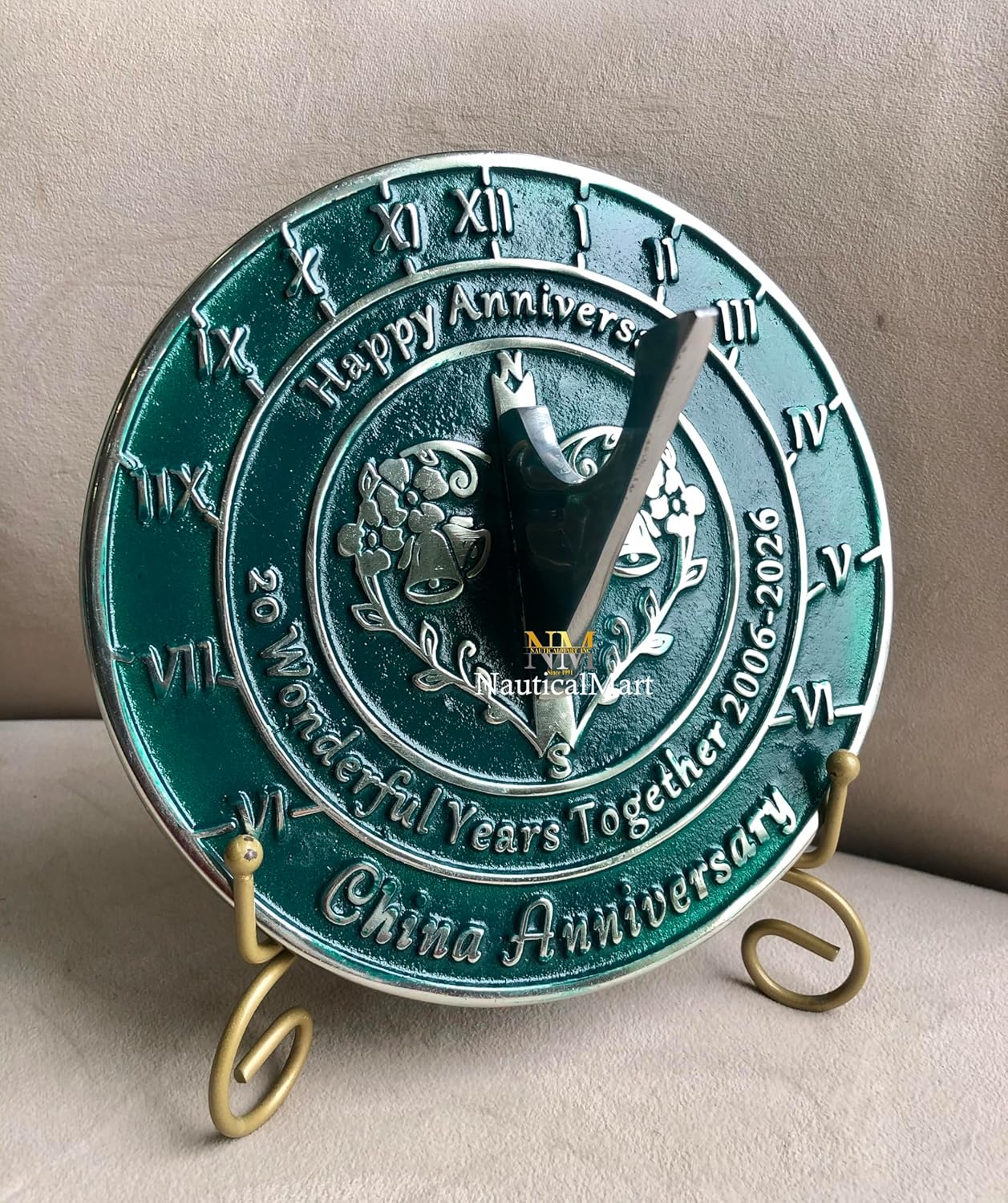 NauticalMart Anniversary Sundial Gift for 20th China Wedding Anniversary in 2026 - Home Decor Or Garden Present Idea - Handmade Gifts for Him, Her Parents Or Couples 20 Year Celebration