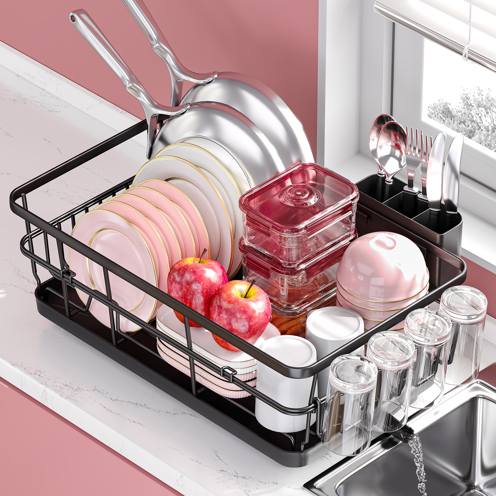 Plastic Red Dish Rack And Drain Board Dish Drainer Rack Trusthere