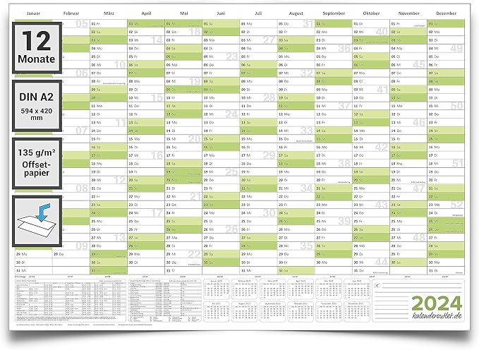 Kalenderoutlet Din A2 Wandkalender 2024 Jahresplaner gefaltet