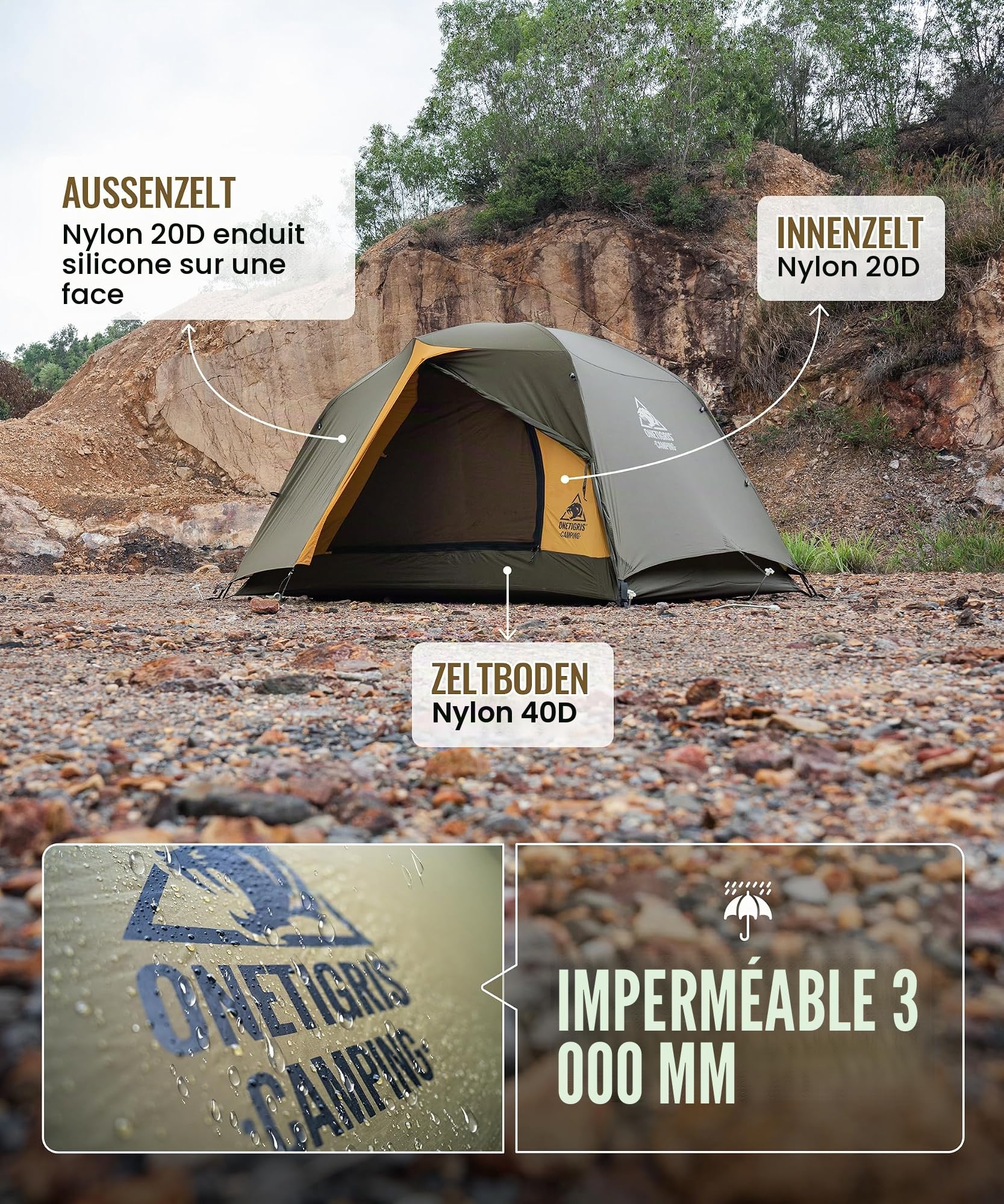 OneTigris Stella Tente de camping autoportante légère 3000 mm étanche 4 saisons pour extérieur, randonnée, alpinisme