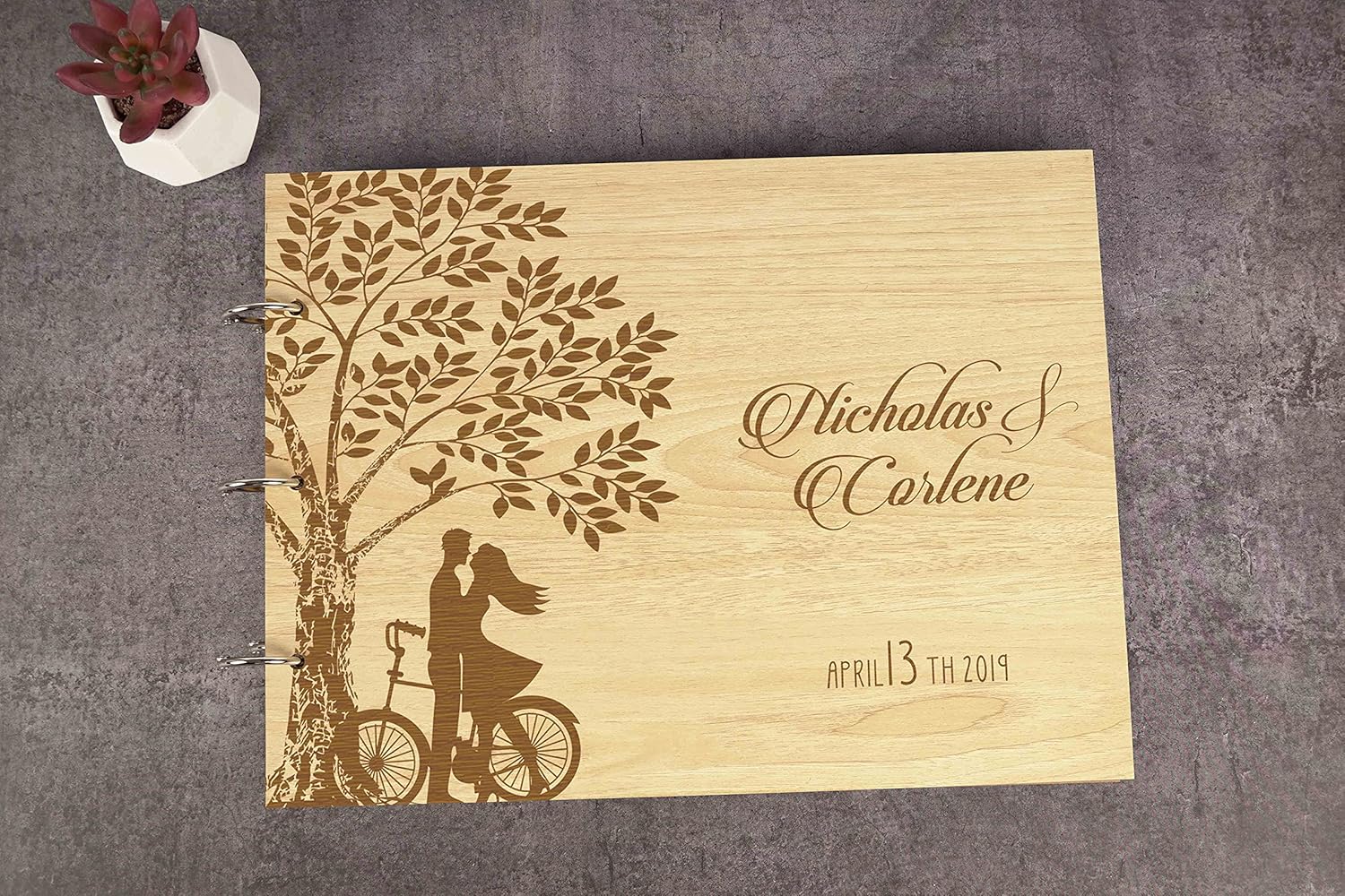 Darling Souvenir Personalized Engraved Laser Cut Wedding Guest Book Wooden Cover Sign-in Book Registry Guestbook Scrapbook-2V