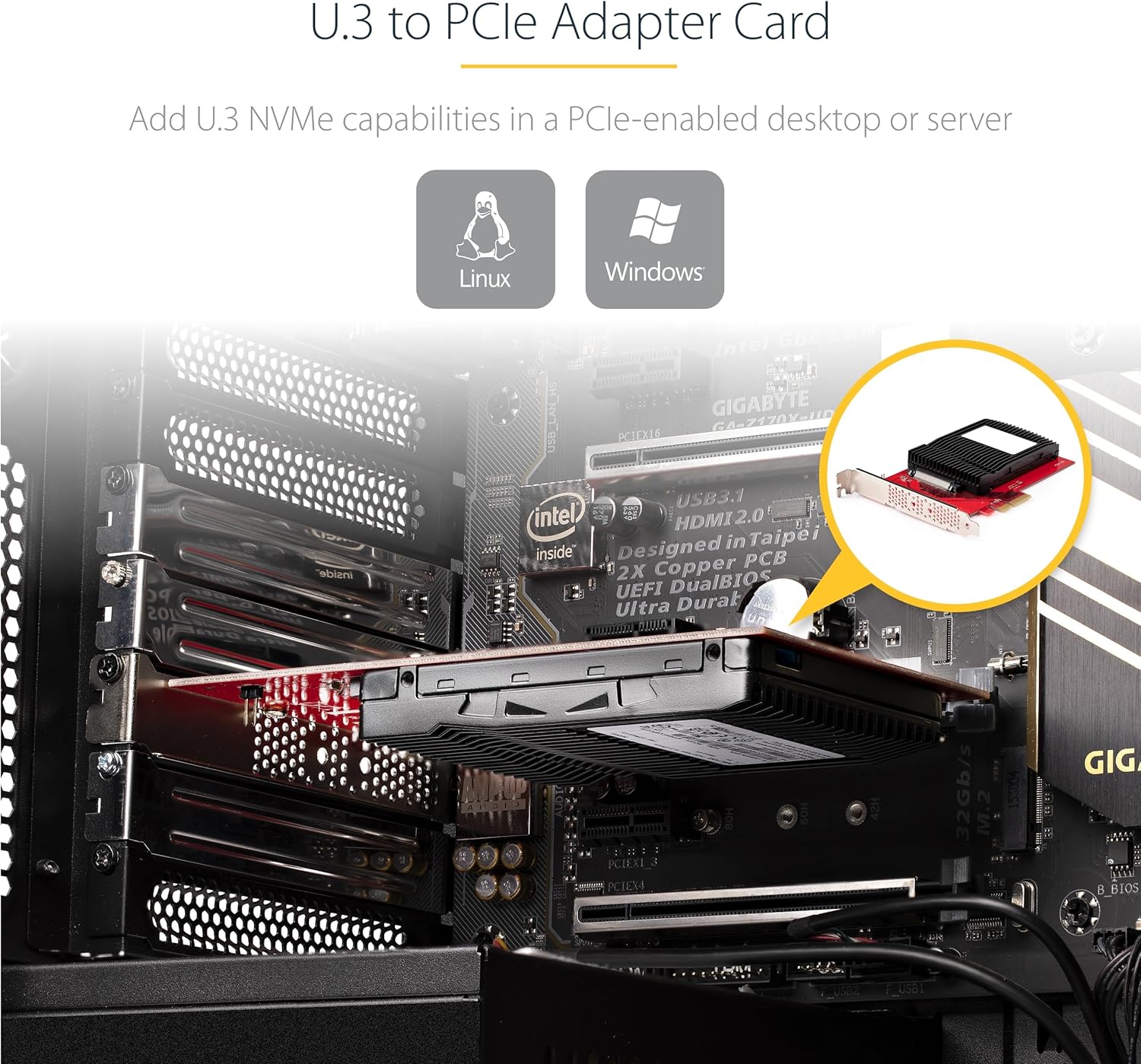 StarTech.com U.3 to PCIe Adapter Card - PCIe 4.0 x4 Adapter for 2.5" U.3 NVMe SSDs - SFF-TA-1001 PCI Express Add-in Card - TAA Compliant (PEX4SFF8639U3)