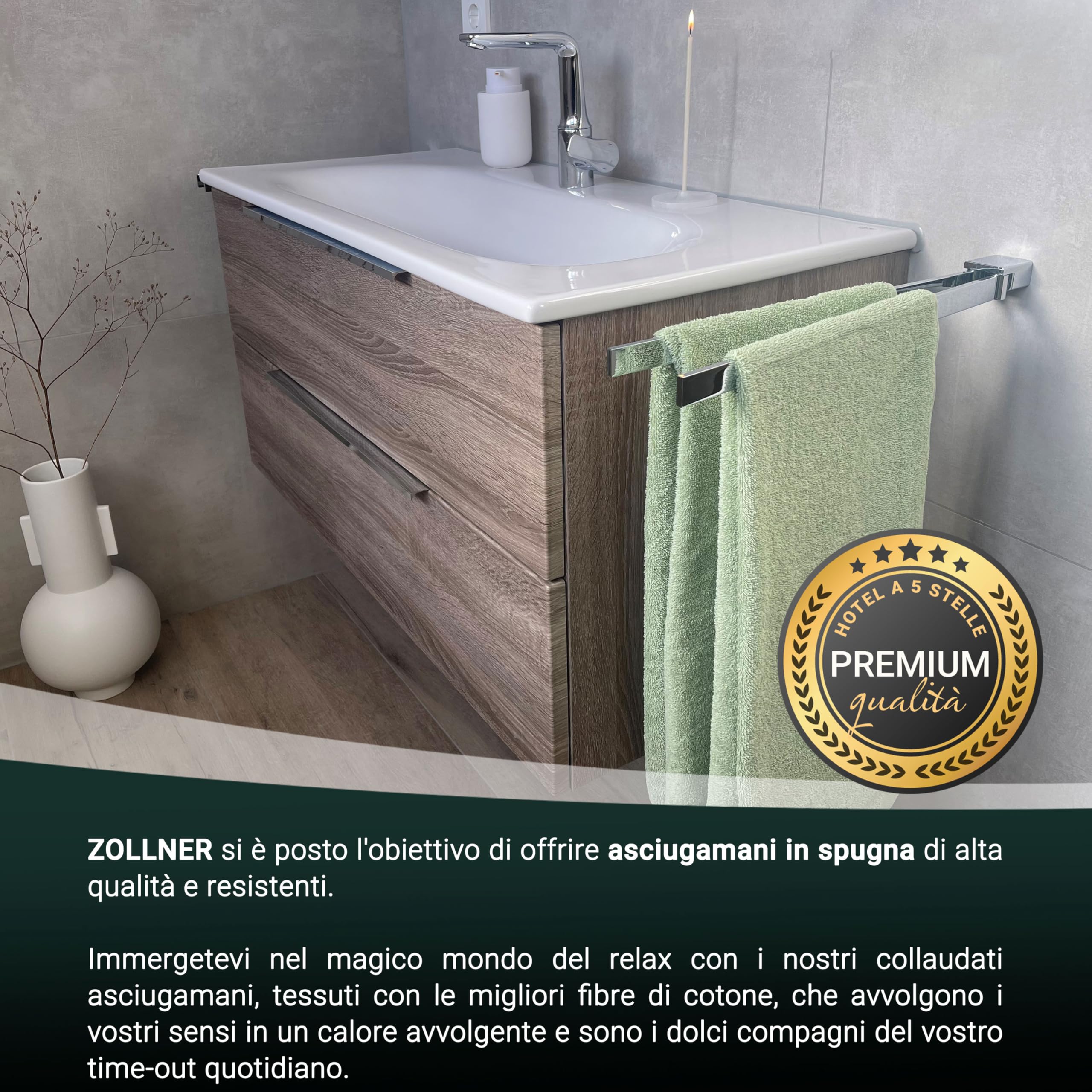 ZOLLNER 2 teli doccia - morbidi e assorbenti asciugamani da bagno - lavabili a 95°C - cotone - 70x140 cm - verdino