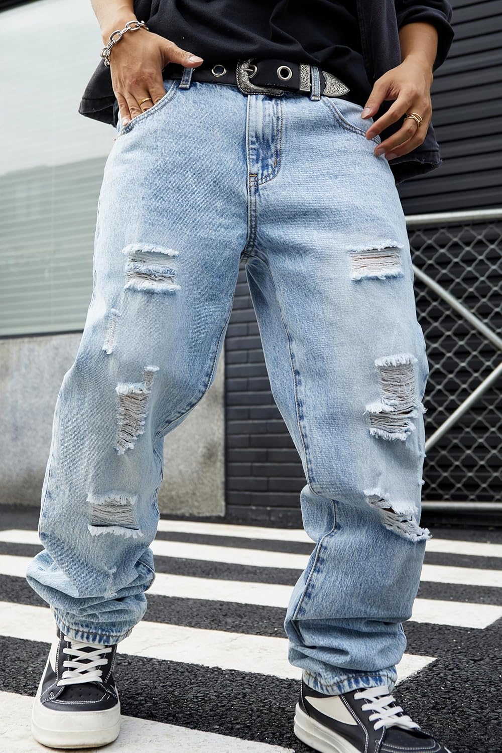 Men's Ripped Regular Fit Straight-Leg Jeans - Streetwear Y2K Hip Hop Distressed Non-Stretch Denim Pants - Image 2