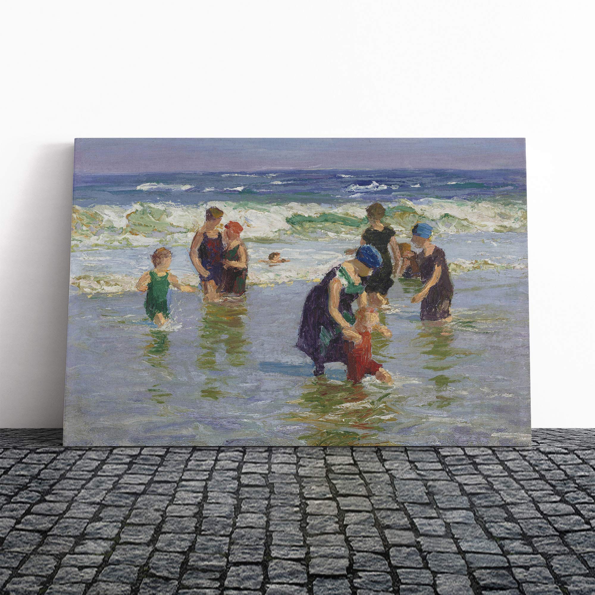 Edward Henry Potthast at The Beach Canvas Print | Gallery Wrapped 30mm Frame Wall Art | 24x16 inches | Ready to Hang | Modern Seascape Picture | Living Room Bedroom Lounge Office