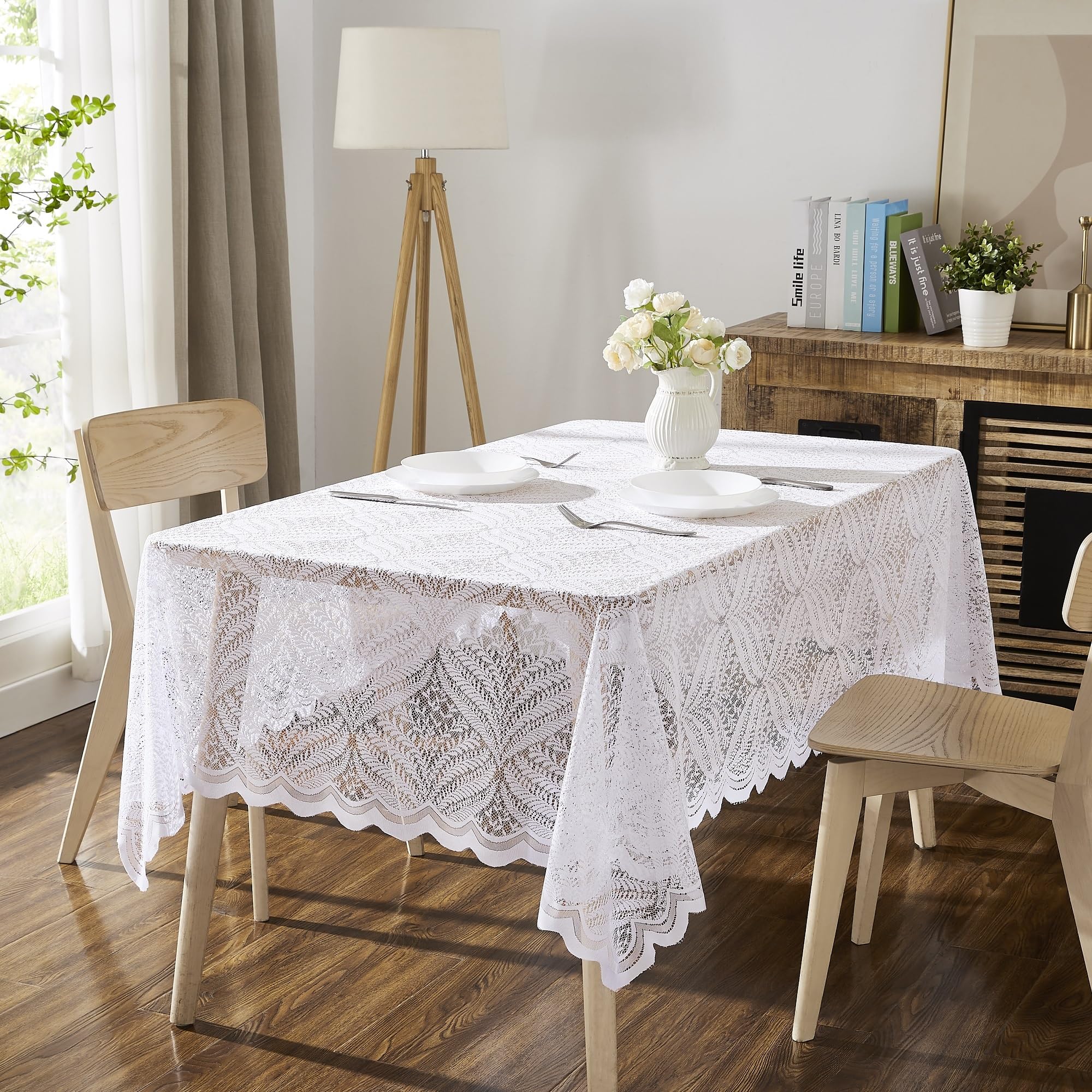 LinenZone Floral Lace Tablecloth (Amelia 54 x 72, White)
