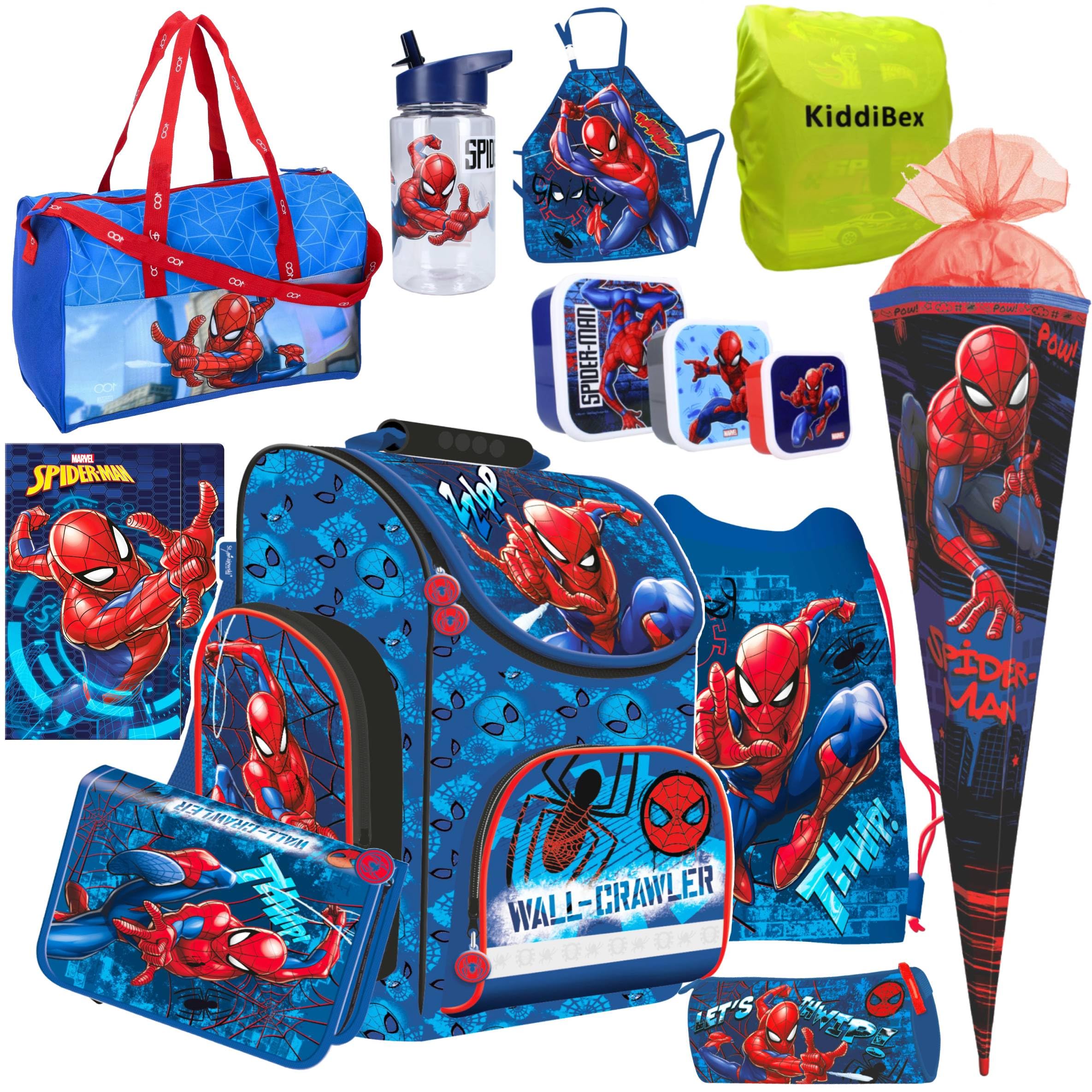 Spiderman Schulranzen Set 13-TLG. - Schultasche Jungen 1. Klasse - Grundschule Ranzen - Ergonomischer Schulrucksack