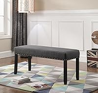 Vista 1 de Roundhill Furniture Biony Fabric Dining Bench with Nailhead Trim, Grey