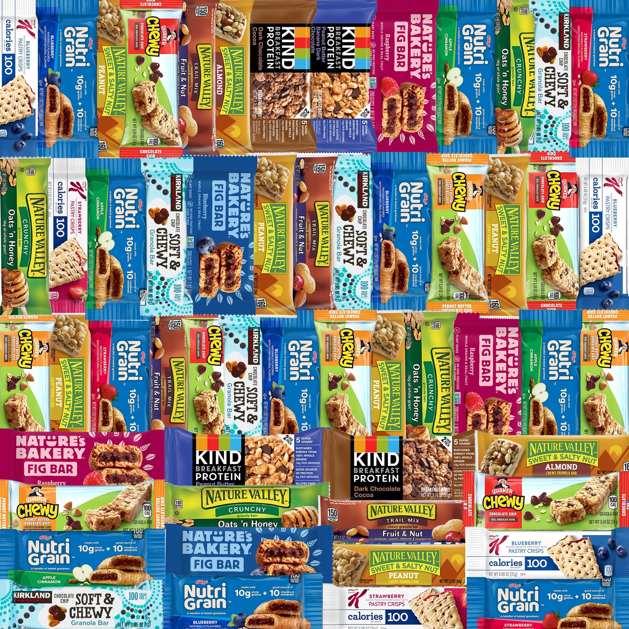 Granola Bars Bulk Variety Pack – 65 Count Healthy Granola Bars Variety Snack Box – Office Snacks & Healthy Breakfast Bars for Adults and Kids – Grab and Go Assorted Flavors