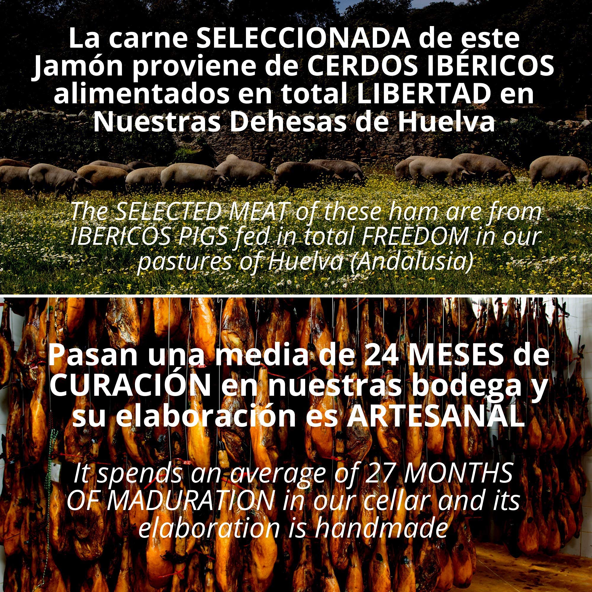 7.5-8 kg Jamon de Cebo de Campo Iberico 50% Raza Iberica - Jamon Iberico de Elaboracion Artesanal - Embutidos Ibericos -