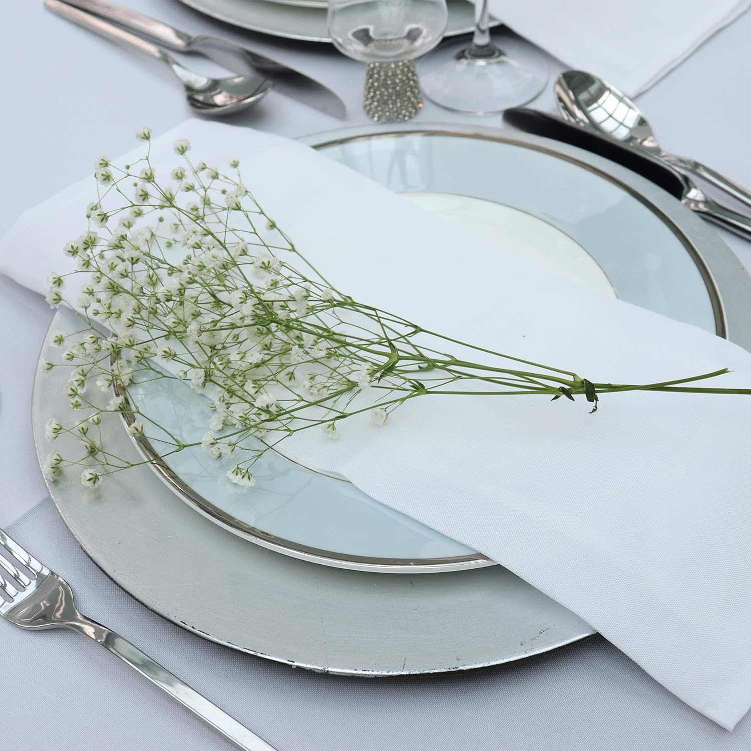 Kadut Cloth Napkins - 17 x 17 Inch White Solid Washable Polyester Dinner Napkins - Set of 12 Napkins with Hemmed Edges - Great for Weddings, Parties, Holiday Dinner & More