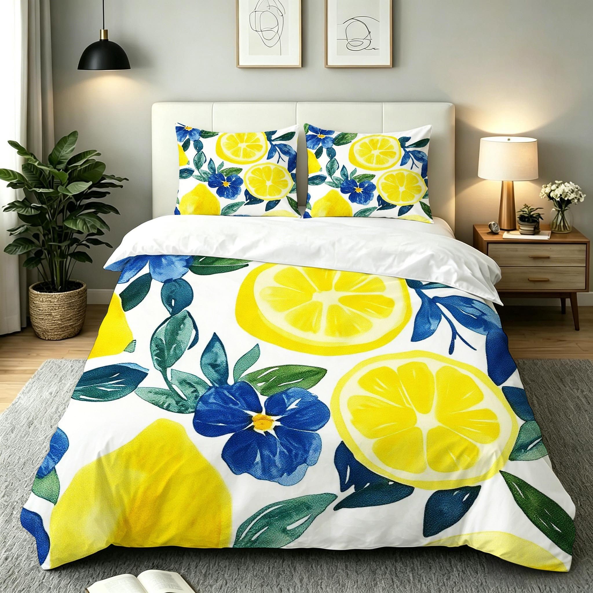 Copripiumino Matrimoniale Limone Giallo 260x240, AW7230 | Traspiranti Durevoli Microfibra, per Tutta la Famiglia, Matrimoniale, per Tutte le Stagioni, con 2 Federe 50x80 cm