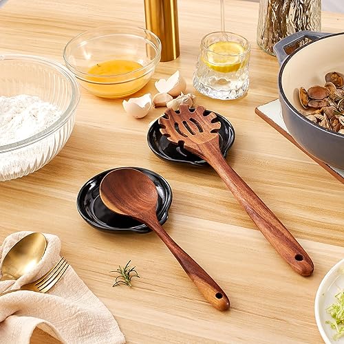Miniatura 4 de Swuut Juego de 2 soportes de cuchara de cerámica, soporte para espátula, pinzas, dispositivos, cuchara de café, cuna de cuchara para estufa,