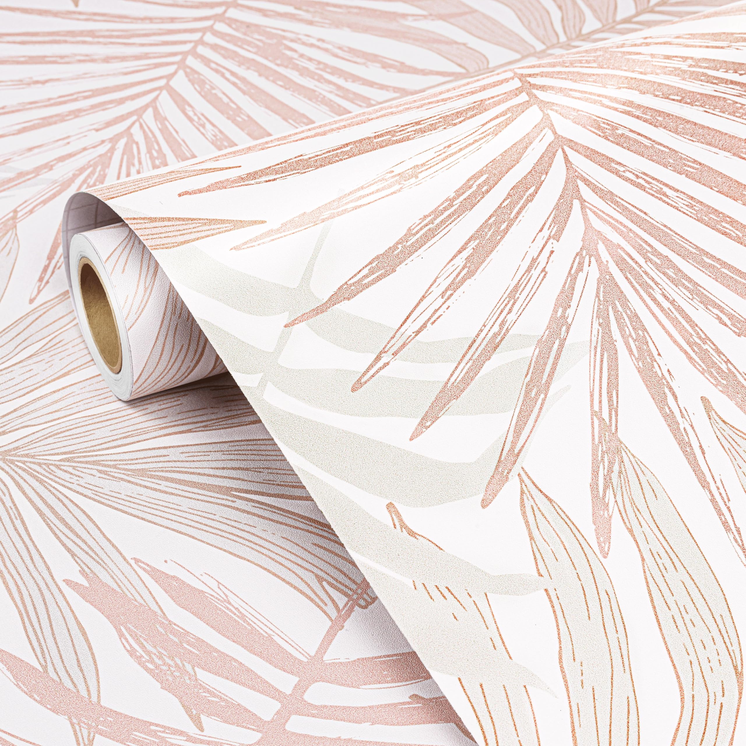 FunStick 44.5CMx9M Papel Pintado Autoadhesivo Pared Hojas Palmera Rosa Papel Adhesivo para Muebles Dormitorio Salón Hojas Acuarela Rollo Vinilo Autoadhesivo Cocina Vinilos para Puertas Armarios Rosa