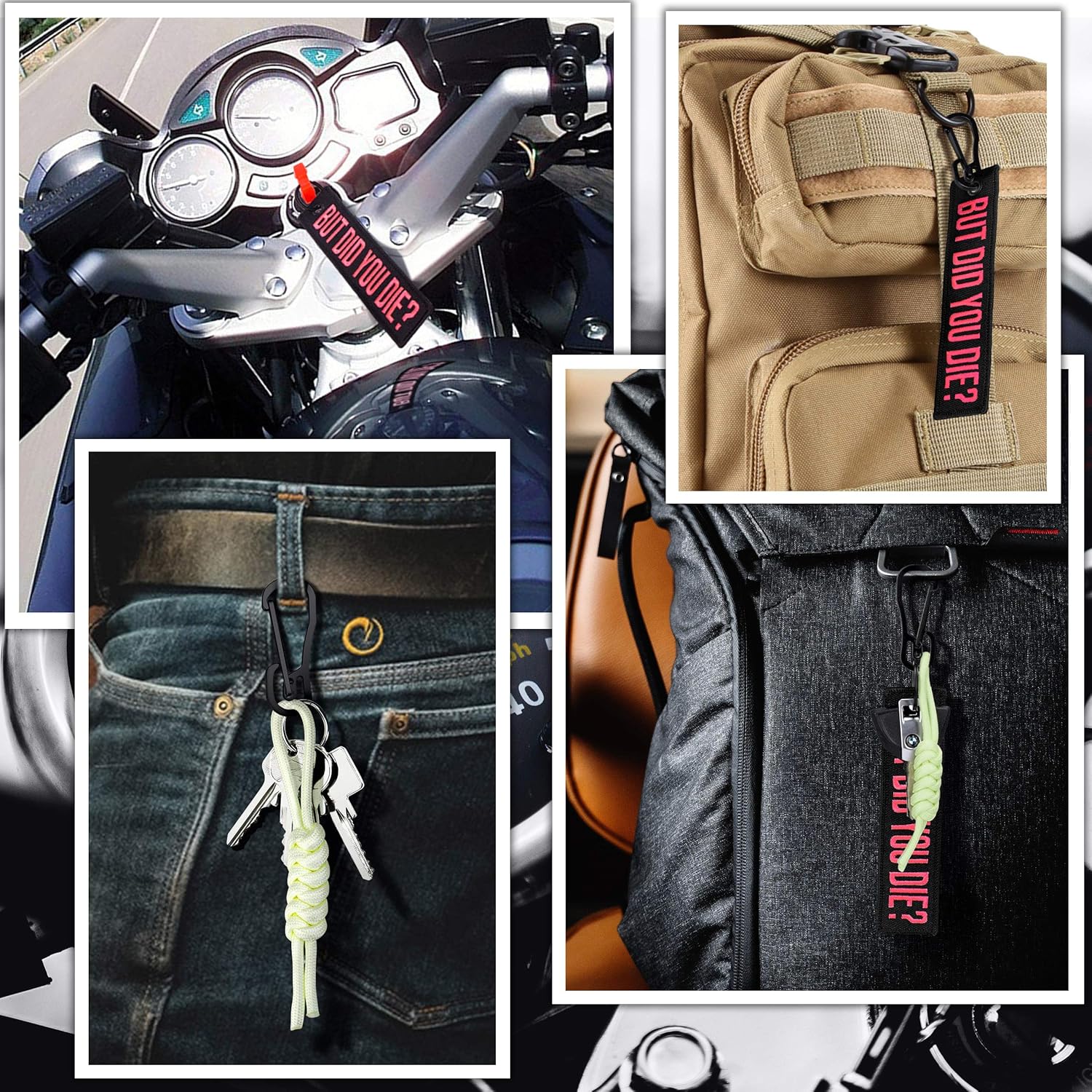 Dreambay 2 Pack Keychain Tag BUT DID YOU DIE American Flag Embroidery for Motorcycle Scooter Car Gift - Image 6