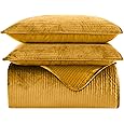 Elegant Comfort Luxury 3-Piece Velvet Corduroy Stripe Quilt Set, Ultra Soft Bedspread - Cozy Velvet Coverlet Set - 3PC Medium Weight Quilted Set with Matching Pillow Shams, Full, Gold