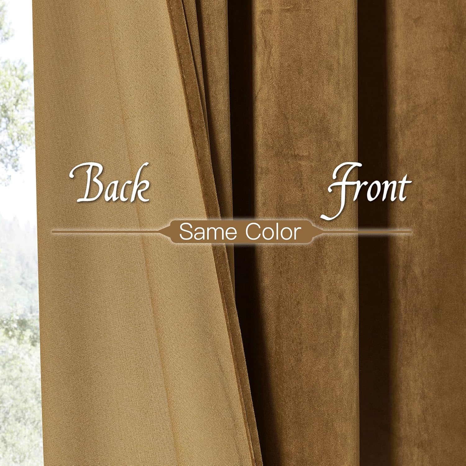 RYB HOME Gold Brown Velvet Curtains 90 inches, Room Darkening Plush Velvet Curtains Drapes, Thermal Insulate Window Treatment for Living Room Home Office, W52 x L90 inches, 2 Panels