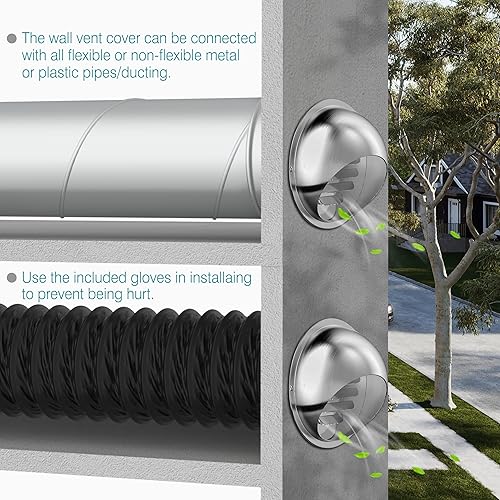 Miniatura 5 de HG Power - Cubierta de ventilación de pared de 4 pulgadas, cubierta de ventilación para secadora exterior con malla de pantalla, ventilación de