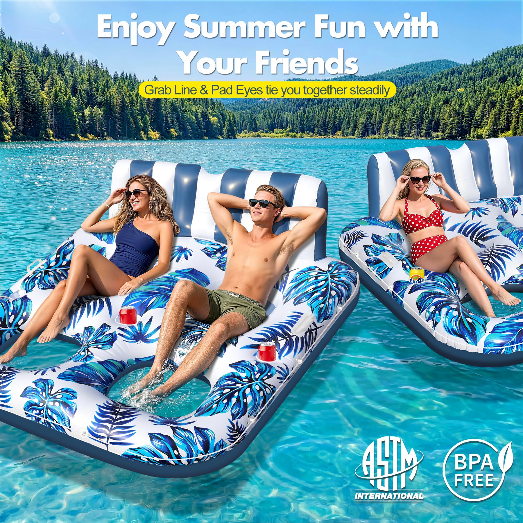 LuxBlue Pool Sessel Aufblasbar 2 Personen, Schwimmsessel für Pools Erwachsene mit Getränkehalter&Griff, Groß Pools Sitz Aufblasbar Luftmatratze Pool mit Netz, Urlaub Luftmatratze Wasser Erwachsene
