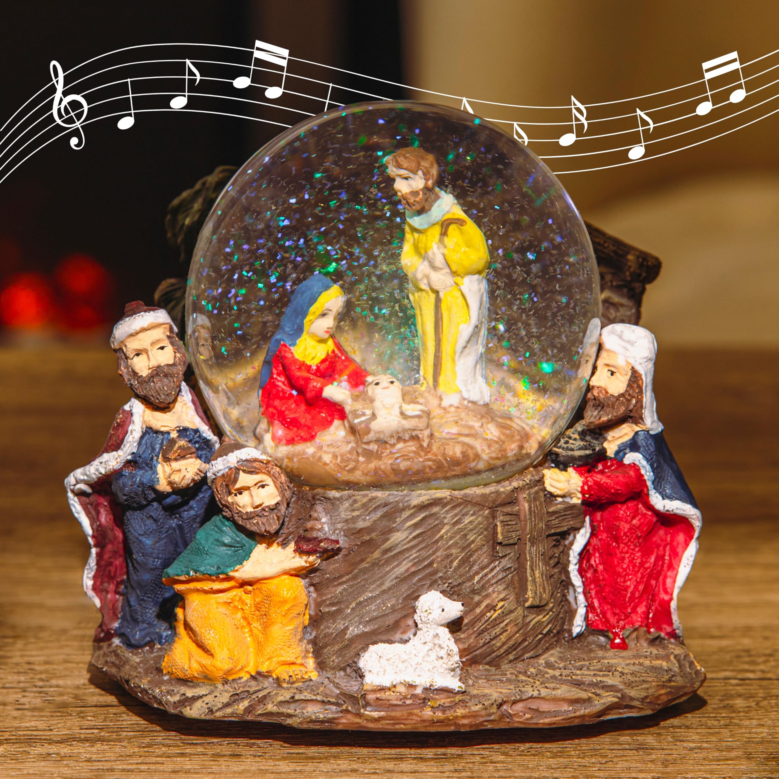 Marco Paul Interiors Men's Nativity Scene Marco Paul Musical Christmas Snow Globe Decoration With Wind Up Mechanism Glitter Shaker Tabletop Xmas Ornat & Festive Home Decoration