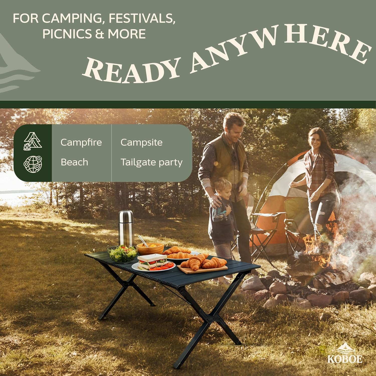 Foldable Camping Table – Heavy-Duty Steel Frame, 60-Second Setup, Portable Outdoor Table with Carry Bag (34.6” x 23.6”)