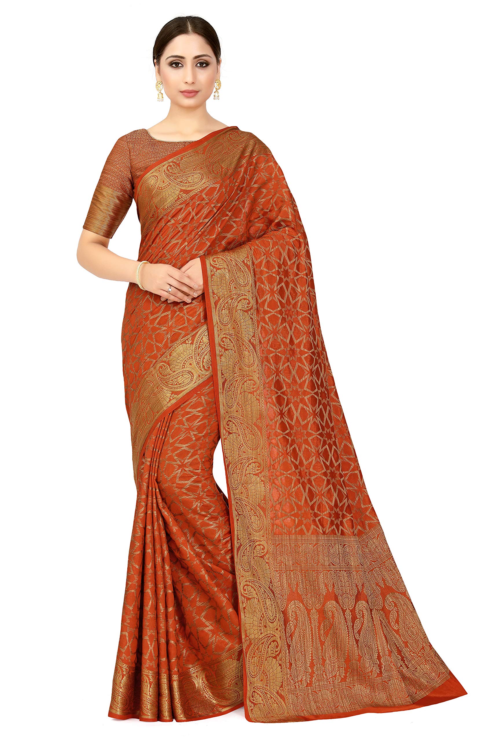 MIMOSA Women's Patola Art Silk Saree (Orange_4574-2526-SD-RST)